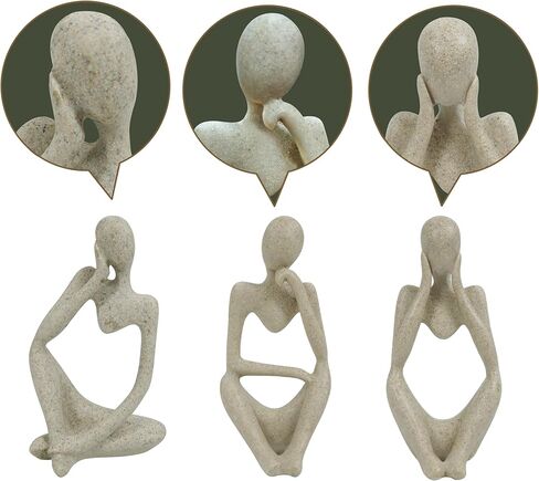 SIMON'S SHOP Thinker Figurines Set of 3, Modern Abstract Minimalist Home Decor Sculptures, 5″ Tall Freestanding Art Pieces for Shelf, Table, Office or Gift in Kuwait