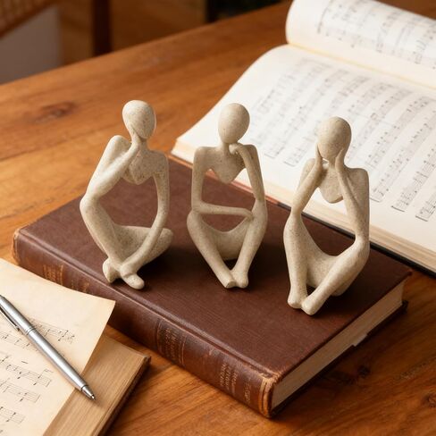 SIMON'S SHOP Thinker Figurines Set of 3, Modern Abstract Minimalist Home Decor Sculptures, 5″ Tall Freestanding Art Pieces for Shelf, Table, Office or Gift in Kuwait