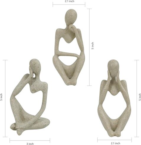 SIMON'S SHOP Thinker Figurines Set of 3, Modern Abstract Minimalist Home Decor Sculptures, 5″ Tall Freestanding Art Pieces for Shelf, Table, Office or Gift in Kuwait