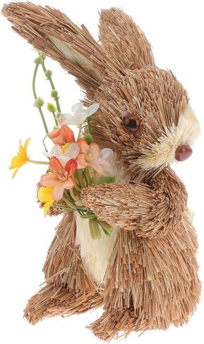 jojofuny Easter Bunny Ornament: Realistic Straw Rabbit Decor Handmade Rattan Woven Bunny Statue for Easter Home Desktop Decoration, 7.9 Inch in Saudi Arabia