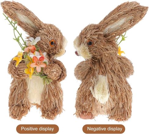 jojofuny Easter Bunny Ornament: Realistic Straw Rabbit Decor Handmade Rattan Woven Bunny Statue for Easter Home Desktop Decoration, 7.9 Inch in Saudi Arabia