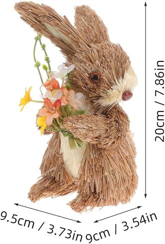 jojofuny Easter Bunny Ornament: Realistic Straw Rabbit Decor Handmade Rattan Woven Bunny Statue for Easter Home Desktop Decoration, 7.9 Inch in Saudi Arabia