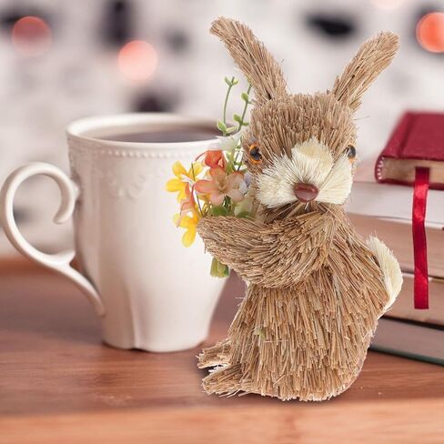 jojofuny Easter Bunny Ornament: Realistic Straw Rabbit Decor Handmade Rattan Woven Bunny Statue for Easter Home Desktop Decoration, 7.9 Inch in Saudi Arabia