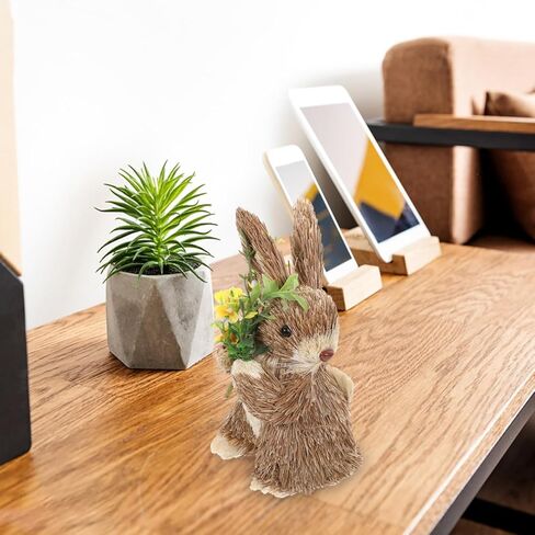 jojofuny Easter Bunny Ornament: Realistic Straw Rabbit Decor Handmade Rattan Woven Bunny Statue for Easter Home Desktop Decoration, 7.9 Inch in Saudi Arabia