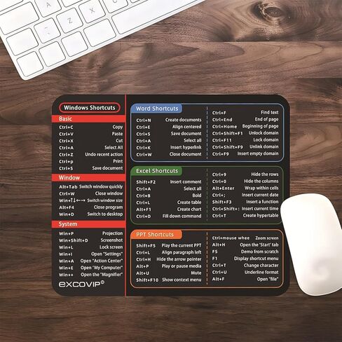 Excel Cheat Sheet Desk Pad Mouse Pad Shortcuts Anti-Slip Keyboard Excel Shortcuts Mousepad with Stitched Edges for Computer (26x21cm) in Saudi Arabia