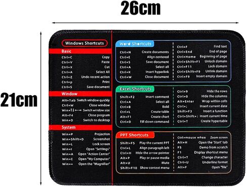 Excel Cheat Sheet Desk Pad Mouse Pad Shortcuts Anti-Slip Keyboard Excel Shortcuts Mousepad with Stitched Edges for Computer (26x21cm) in Saudi Arabia
