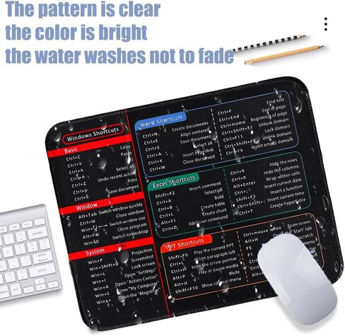 Excel Cheat Sheet Desk Pad Mouse Pad Shortcuts Anti-Slip Keyboard Excel Shortcuts Mousepad with Stitched Edges for Computer (26x21cm) in Saudi Arabia