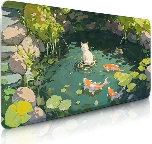 Cat Gaming Mouse Pad Large, Japanese Koi Fish Mousepads Oversized, Computer Keyboard Desk with Non-Slip Base Stitched Edge, Serene Pond Playmat, for Home Office Gift for Christmas 11.8"x 31.4"XL in Saudi Arabia