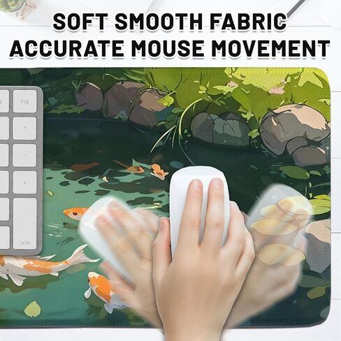 Cat Gaming Mouse Pad Large, Japanese Koi Fish Mousepads Oversized, Computer Keyboard Desk with Non-Slip Base Stitched Edge, Serene Pond Playmat, for Home Office Gift for Christmas 11.8"x 31.4"XL in Saudi Arabia