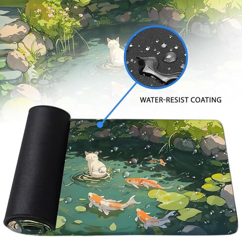 Cat Gaming Mouse Pad Large, Japanese Koi Fish Mousepads Oversized, Computer Keyboard Desk with Non-Slip Base Stitched Edge, Serene Pond Playmat, for Home Office Gift for Christmas 11.8"x 31.4"XL in Saudi Arabia