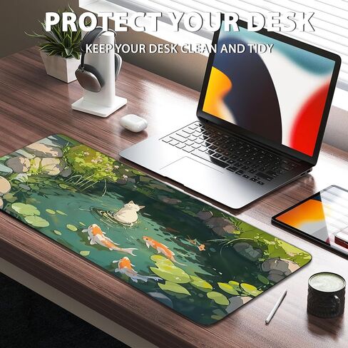 Cat Gaming Mouse Pad Large, Japanese Koi Fish Mousepads Oversized, Computer Keyboard Desk with Non-Slip Base Stitched Edge, Serene Pond Playmat, for Home Office Gift for Christmas 11.8"x 31.4"XL in Saudi Arabia