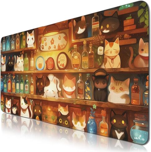 Cat Gaming Mouse Pad Large, Japanese Koi Fish Mousepads Oversized, Computer Keyboard Desk with Non-Slip Base Stitched Edge, Serene Pond Playmat, for Home Office Gift for Christmas 11.8"x 31.4"XL in Saudi Arabia
