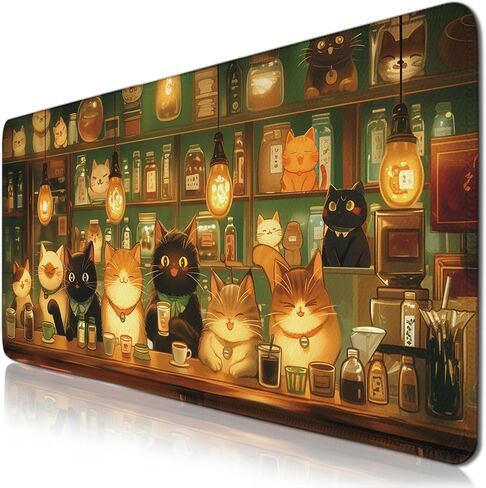 Cat Gaming Mouse Pad Large, Japanese Koi Fish Mousepads Oversized, Computer Keyboard Desk with Non-Slip Base Stitched Edge, Serene Pond Playmat, for Home Office Gift for Christmas 11.8"x 31.4"XL in Saudi Arabia