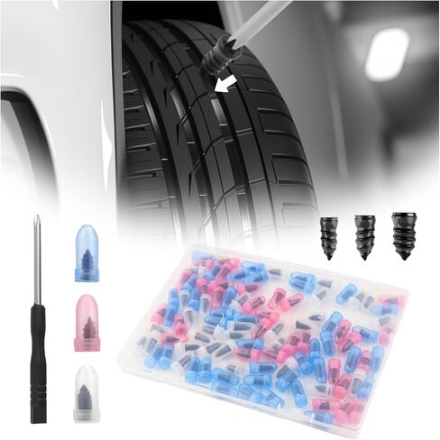100PCS Flat Tire Plug Kit,3-Size Tire Repair Kit Includes Large & Medium & Small Screw in Tires Plug/Screwdriver,Self-Service Tires Plugs Screw Type Kits for Quick Repair in Kuwait