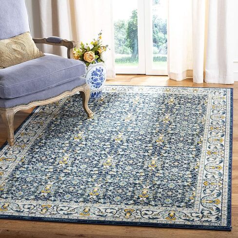 سجادة SAFAVIEH Madison Collection Runner - 2'3" x 8'، كحلي وكريمي، تصميم شرقي متعثر، لا يتساقط ويسهل العناية به، مثالي للمناطق ذات الحركة العالية في غرفة المعيشة وغرفة النوم (MAD151D) in Saudi Arabia