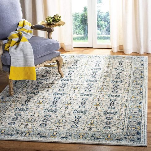 SAFAVIEH Madison Collection Runner Rug - 2'3" x 8', Navy & Creme, Oriental Distressed Design, Non-Shedding & Easy Care, Ideal for High Traffic Areas in Living Room, Bedroom (MAD151D) in Saudi Arabia