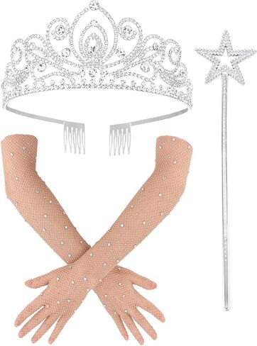 مجموعة إكسسوارات زي الأميرة Ondder للنساء من عصا التاج والنجمة السحرية وقفازات مقطوعة من حجر الراين، مناسبة لحفلات أعياد الميلاد، والحفلات التنكرية، وأعياد الميلاد، وأداء المسرح in Kuwait