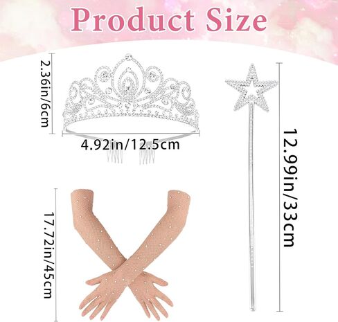 مجموعة إكسسوارات زي الأميرة Ondder للنساء من عصا التاج والنجمة السحرية وقفازات مقطوعة من حجر الراين، مناسبة لحفلات أعياد الميلاد، والحفلات التنكرية، وأعياد الميلاد، وأداء المسرح in Kuwait