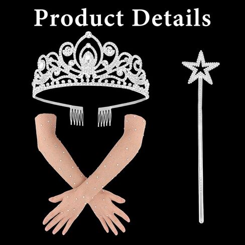 مجموعة إكسسوارات زي الأميرة Ondder للنساء من عصا التاج والنجمة السحرية وقفازات مقطوعة من حجر الراين، مناسبة لحفلات أعياد الميلاد، والحفلات التنكرية، وأعياد الميلاد، وأداء المسرح in Kuwait