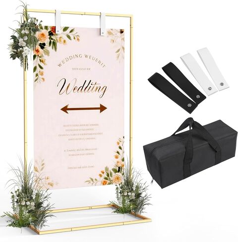 Wedding Sign Stand, Black Wedding Welcome Sign, Wedding Sign Holder with Storage Bag and Leather Sign Hanging Straps, Easel Stand for Sign, Welcome Sign for Party in Saudi Arabia