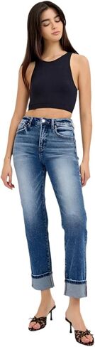 SALT TREE Risen Jeans - Tummy Control High Rise Crop Straight Jeans - RDP5941 in Kuwait