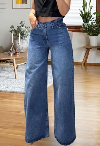 CutieLove Women's Straight Leg Jeans High Waist Wide Leg Baggy Jeans Stretchy Denim Pants Jean in Saudi Arabia