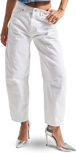 IT'S BASIC Cropped Barrel Jeans Women Relaxed Fit White Denim Mid Rise Wide Leg Jeans for Women, Trendy White Wide Leg Pants in Saudi Arabia