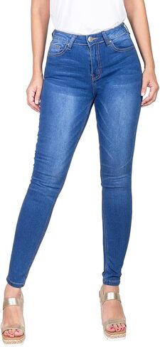 2LUV Women's Solid Stretchy 5 Pocket Skinny Jeans Back to School Junior Clothing Apparel Dark Denim 3 in Kuwait