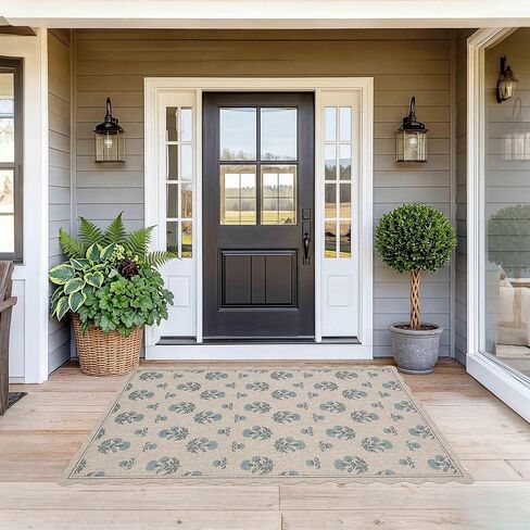 سجادة أورتيجا صدفية سهلة الجوت مقاس 3 × 5 سجادة عتيقة باللون الأزرق الزهري للمزرعة قابلة للغسل سجادة مضادة للانزلاق للاستخدام الداخلي والخارجي لغرفة المعيشة وغرفة النوم والمطبخ ومدخل الفناء in Kuwait