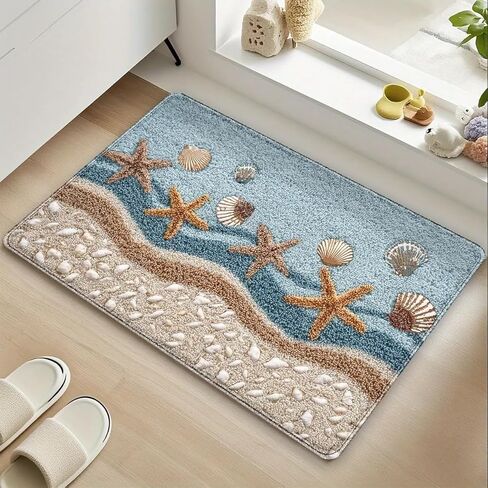 Coastal Starfish Bath Mat, Non-Slip Soft Floor Mat for Bathroom & Bedroom, Beach Theme Home Decor in Saudi Arabia