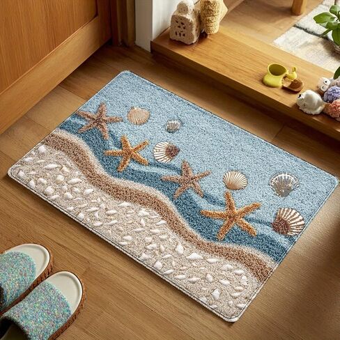 Coastal Starfish Bath Mat, Non-Slip Soft Floor Mat for Bathroom & Bedroom, Beach Theme Home Decor in Saudi Arabia