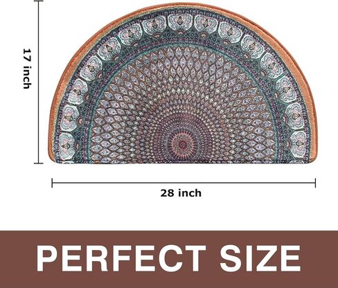 Semi Round Boho Bathmat Sun and Moon Fun Bath Mat Non Slip Washable Bathroom Decor Half Circle Bohemian Home Floor Doormat Semicircle Indoor Rug (Boho Lotus, Short Pile) in Saudi Arabia