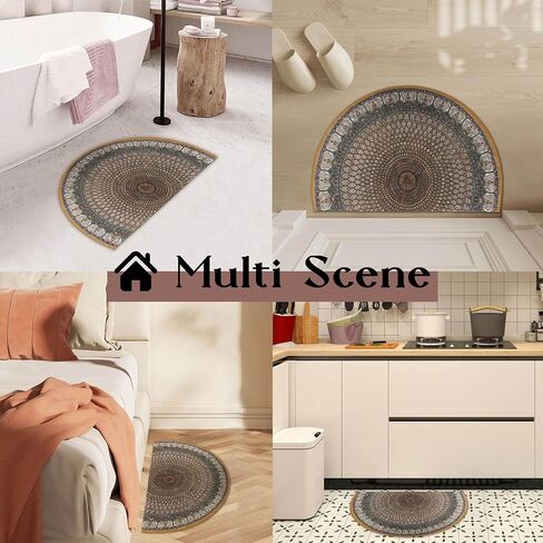 Semi Round Boho Bathmat Sun and Moon Fun Bath Mat Non Slip Washable Bathroom Decor Half Circle Bohemian Home Floor Doormat Semicircle Indoor Rug (Boho Lotus, Short Pile) in Saudi Arabia