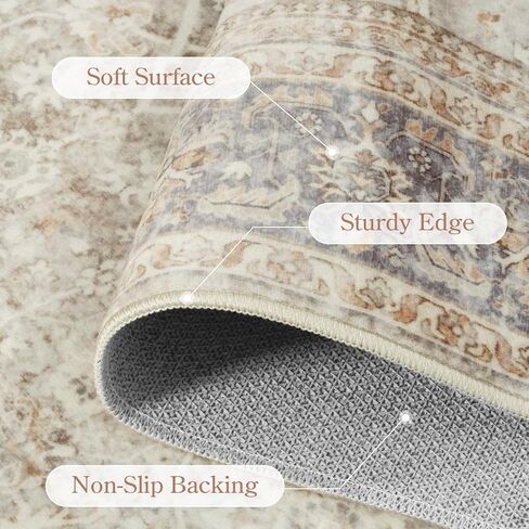Collive Washable Area Rug 8x10, Neutral Boho Rugs for Living Room Rugs 8x10 Non Slip Farmhouse Modern Bedroom Carpet Stain Resistant Aesthetic Print Accent Floor Mat for Dining Guest Office - Tan in Saudi Arabia
