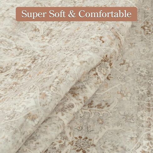 Collive Washable Area Rug 8x10, Neutral Boho Rugs for Living Room Rugs 8x10 Non Slip Farmhouse Modern Bedroom Carpet Stain Resistant Aesthetic Print Accent Floor Mat for Dining Guest Office - Tan in Saudi Arabia