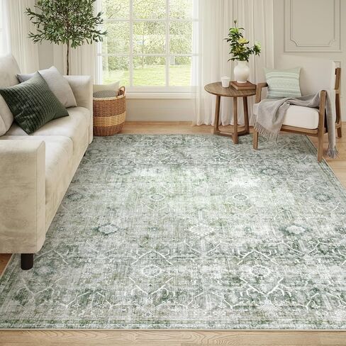 Collive Washable Area Rug 8x10, Neutral Boho Rugs for Living Room Rugs 8x10 Non Slip Farmhouse Modern Bedroom Carpet Stain Resistant Aesthetic Print Accent Floor Mat for Dining Guest Office - Tan in Saudi Arabia