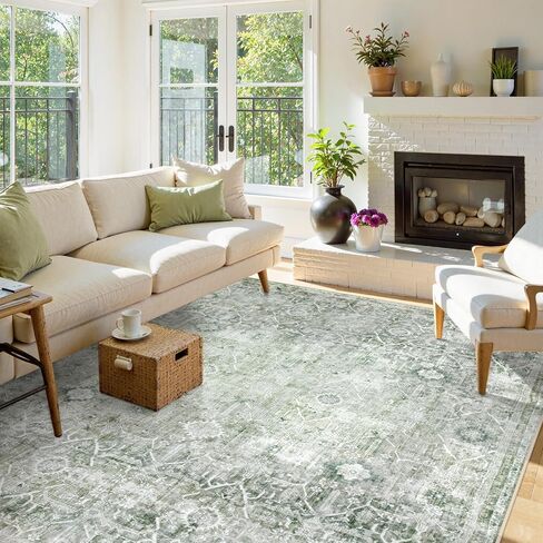 Collive Washable Area Rug 8x10, Neutral Boho Rugs for Living Room Rugs 8x10 Non Slip Farmhouse Modern Bedroom Carpet Stain Resistant Aesthetic Print Accent Floor Mat for Dining Guest Office - Tan in Saudi Arabia