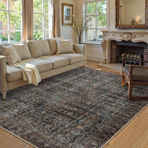 Collive Washable Area Rug 8x10, Neutral Boho Rugs for Living Room Rugs 8x10 Non Slip Farmhouse Modern Bedroom Carpet Stain Resistant Aesthetic Print Accent Floor Mat for Dining Guest Office - Tan in Saudi Arabia