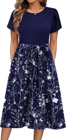 Zeagoo Womens Midi Dress Summer Short Sleeve Dress with Pockets 2025 Casual Floral T-Shirt Dress Flowy Beach Sundress in Saudi Arabia