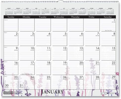 House of Doolittle 12-Month (Jan to Dec): 2026 15 in. x 12 in. Recycled Wild Flower Wall Calendar - White/Multicolor Sheets in Saudi Arabia