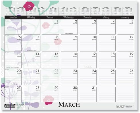 House of Doolittle 12-Month (Jan to Dec): 2026 15 in. x 12 in. Recycled Wild Flower Wall Calendar - White/Multicolor Sheets in Saudi Arabia