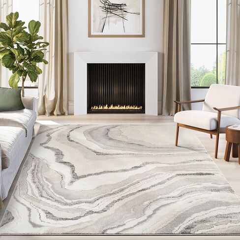 Abani Beau Collection Grey Area Rug - 8' x 10' - Abstract Stone-Inspired Pattern, Non-Shedding - Easy to Clean, Durable for Living Rooms, Dining Rooms & Family Rooms, Pet & Kid Friendly in Kuwait