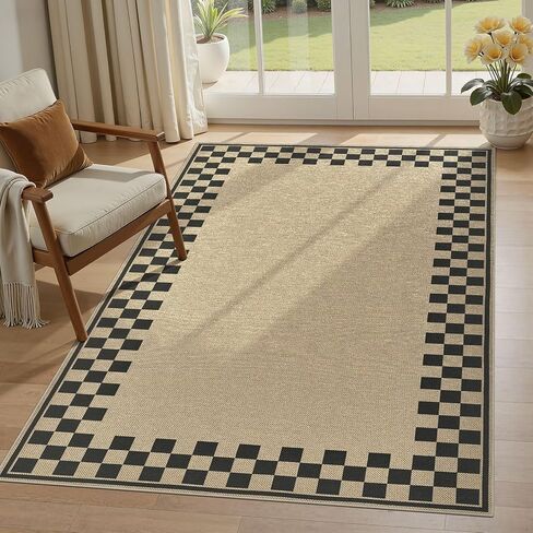 5x7 Jute Rug for Living Room: Farmhouse Carpet Indoor Outdoor Washable Non Slip Area Rug for Bedroom Patio Backyard Dining Room Table Home Office - Geometric Brown in Saudi Arabia