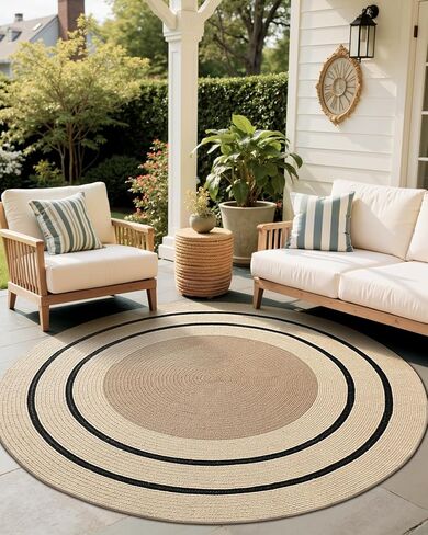 LUMI Jute Area Rug 4ft Round for Living Room, Natural Braided Woven Rugs Non Slip, Neutral Farmhouse Carpets No Shedding, Durable for High Traffic, Dining Room, Indoor, Outdoor, Patio in Saudi Arabia