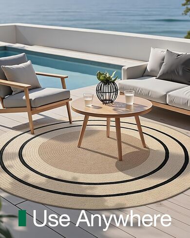 LUMI Jute Area Rug 4ft Round for Living Room, Natural Braided Woven Rugs Non Slip, Neutral Farmhouse Carpets No Shedding, Durable for High Traffic, Dining Room, Indoor, Outdoor, Patio in Saudi Arabia