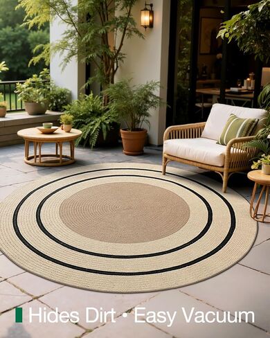 LUMI Jute Area Rug 4ft Round for Living Room, Natural Braided Woven Rugs Non Slip, Neutral Farmhouse Carpets No Shedding, Durable for High Traffic, Dining Room, Indoor, Outdoor, Patio in Saudi Arabia