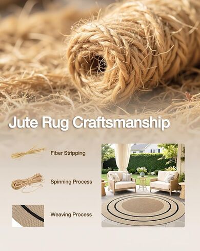 LUMI Jute Area Rug 4ft Round for Living Room, Natural Braided Woven Rugs Non Slip, Neutral Farmhouse Carpets No Shedding, Durable for High Traffic, Dining Room, Indoor, Outdoor, Patio in Saudi Arabia