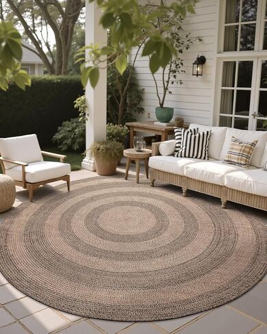 LUMI Jute Area Rug 4ft Round for Living Room, Natural Braided Woven Rugs Non Slip, Neutral Farmhouse Carpets No Shedding, Durable for High Traffic, Dining Room, Indoor, Outdoor, Patio in Saudi Arabia