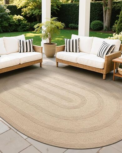 LUMI Jute Area Rug 4ft Round for Living Room, Natural Braided Woven Rugs Non Slip, Neutral Farmhouse Carpets No Shedding, Durable for High Traffic, Dining Room, Indoor, Outdoor, Patio in Saudi Arabia