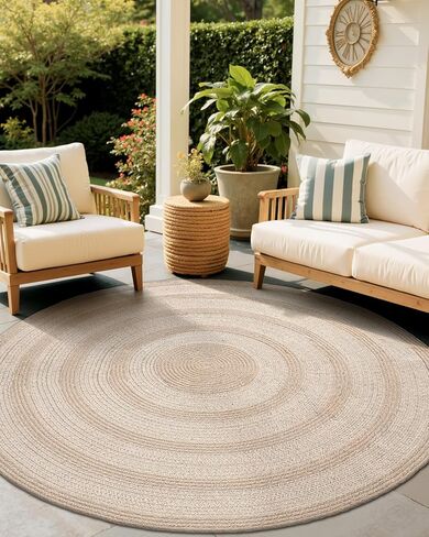 LUMI Jute Area Rug 4ft Round for Living Room, Natural Braided Woven Rugs Non Slip, Neutral Farmhouse Carpets No Shedding, Durable for High Traffic, Dining Room, Indoor, Outdoor, Patio in Saudi Arabia